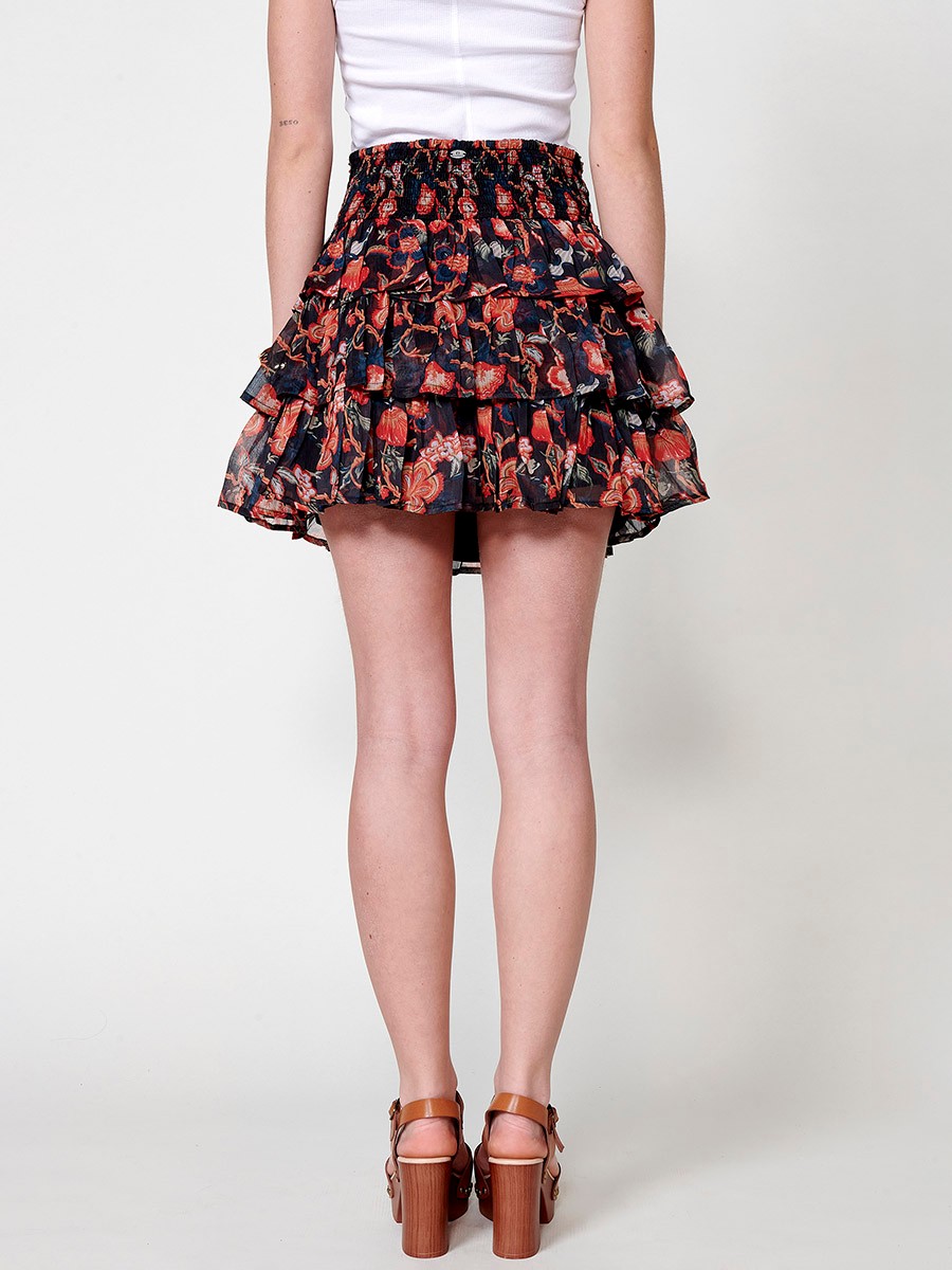 Multicolor Short Skirt with Ruffles and Sequin Embroidery