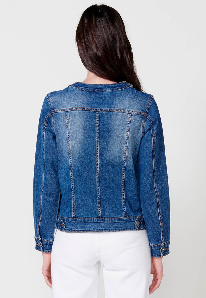 Chaqueta denim con detalles para mujer en azul oscuro