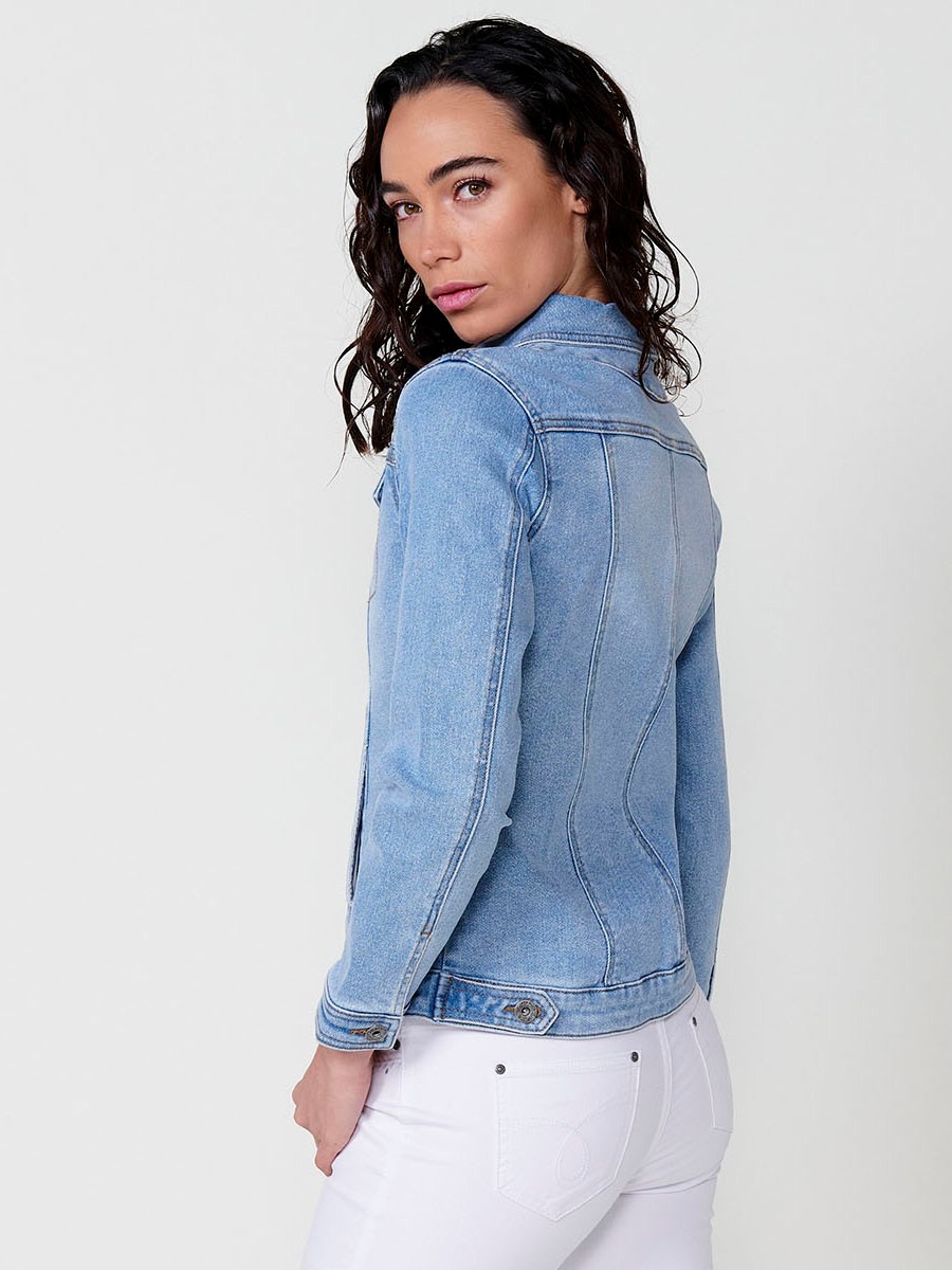 Chaqueta denim con detalles bordado para mujer color azul 