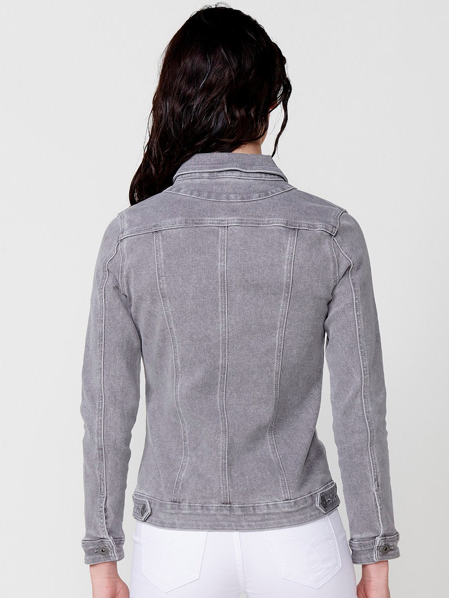 Chaqueta denim con detalles bordado para mujer color gris