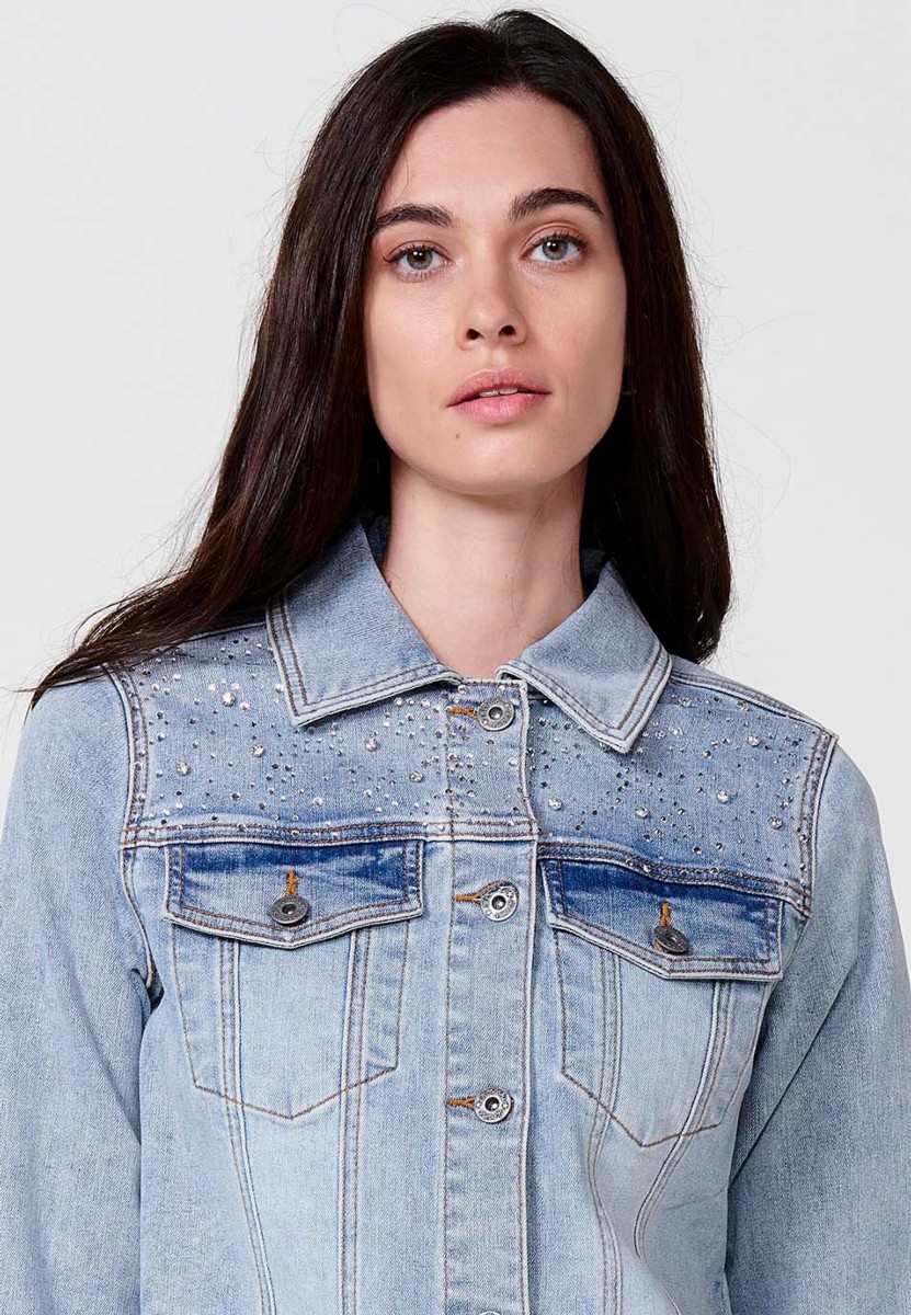 Cazadora denim con Cierre delantero con botones con Detalles en los hombros color Azul para Mujer 3