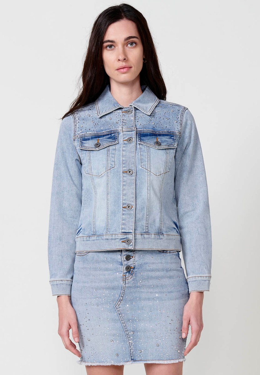 Cazadora denim con Cierre delantero con botones con Detalles en los hombros color Azul para Mujer 2