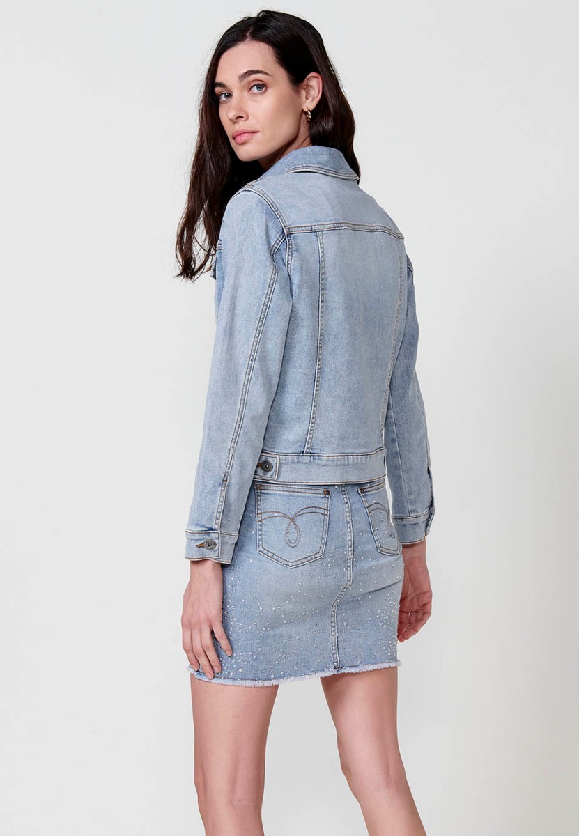 Cazadora denim con Cierre delantero con botones con Detalles en los hombros color Azul para Mujer 6