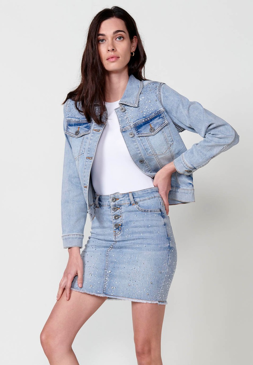 Cazadora denim con Cierre delantero con botones con Detalles en los hombros color Azul para Mujer 8