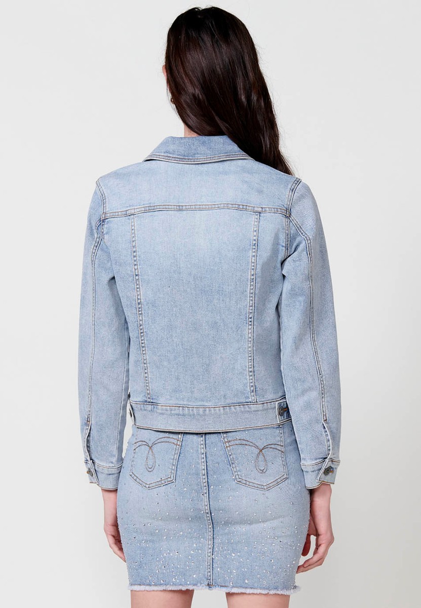 Cazadora denim con Cierre delantero con botones con Detalles en los hombros color Azul para Mujer 4