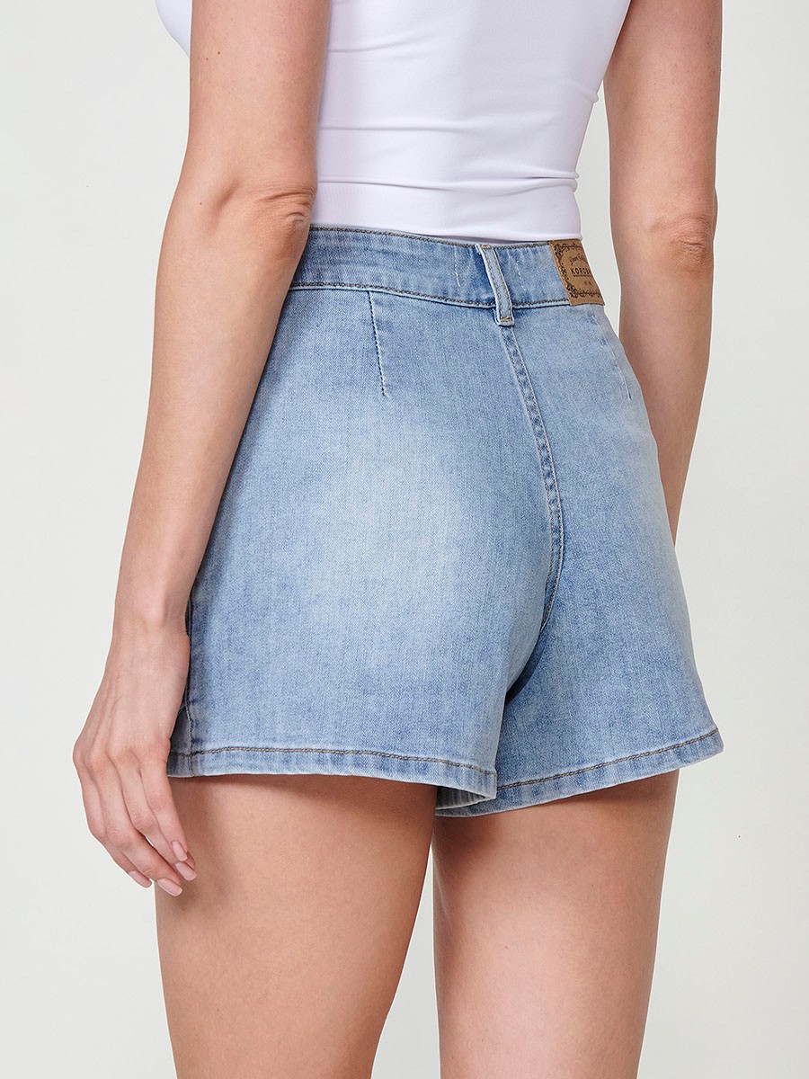 Damen-Elastischer Jeansrock-Shorts mit Mittelhohem Bund und Ziernähten in Blau 7