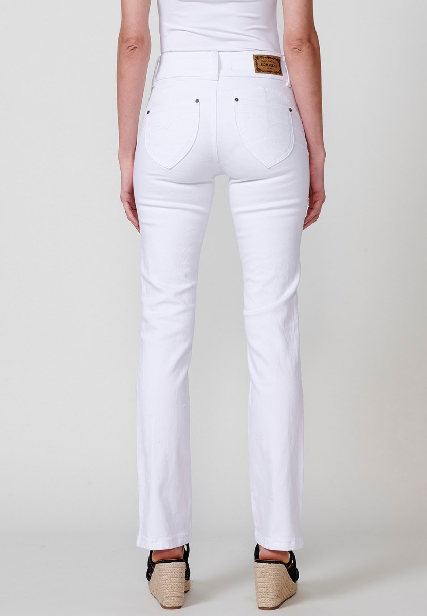 Pantalón largo denim recto con Detalle delantero color Blanco para Mujer