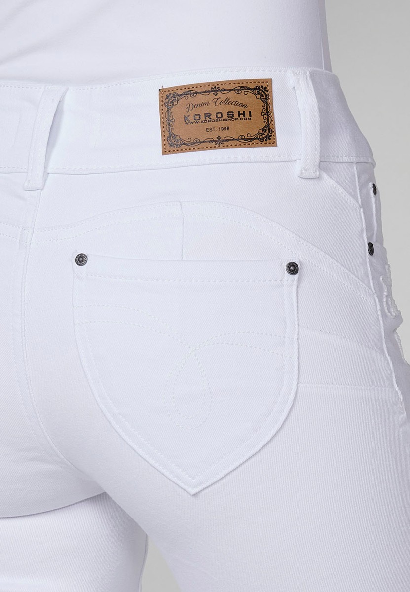 Pantalón largo denim recto con Detalle delantero color Blanco para Mujer