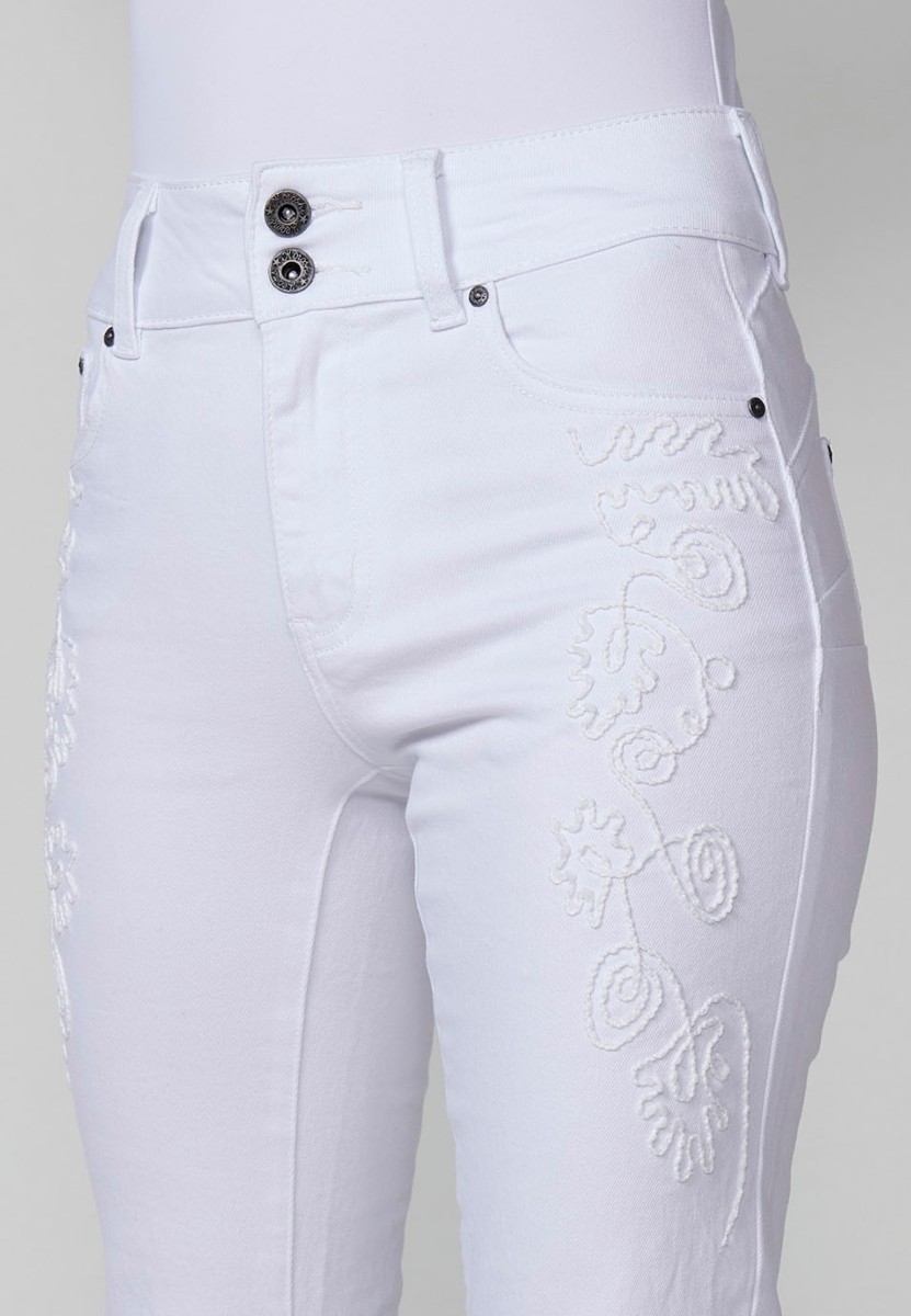 Pantalón largo denim recto con Detalle delantero color Blanco para Mujer