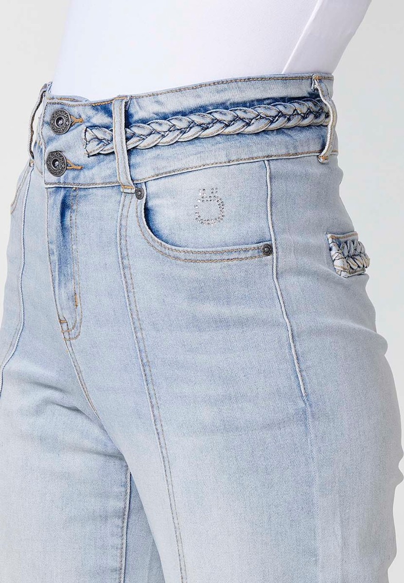 Pantalon long large avec détail tressé sur les poches arrière et à la taille en Bleu pour Femme