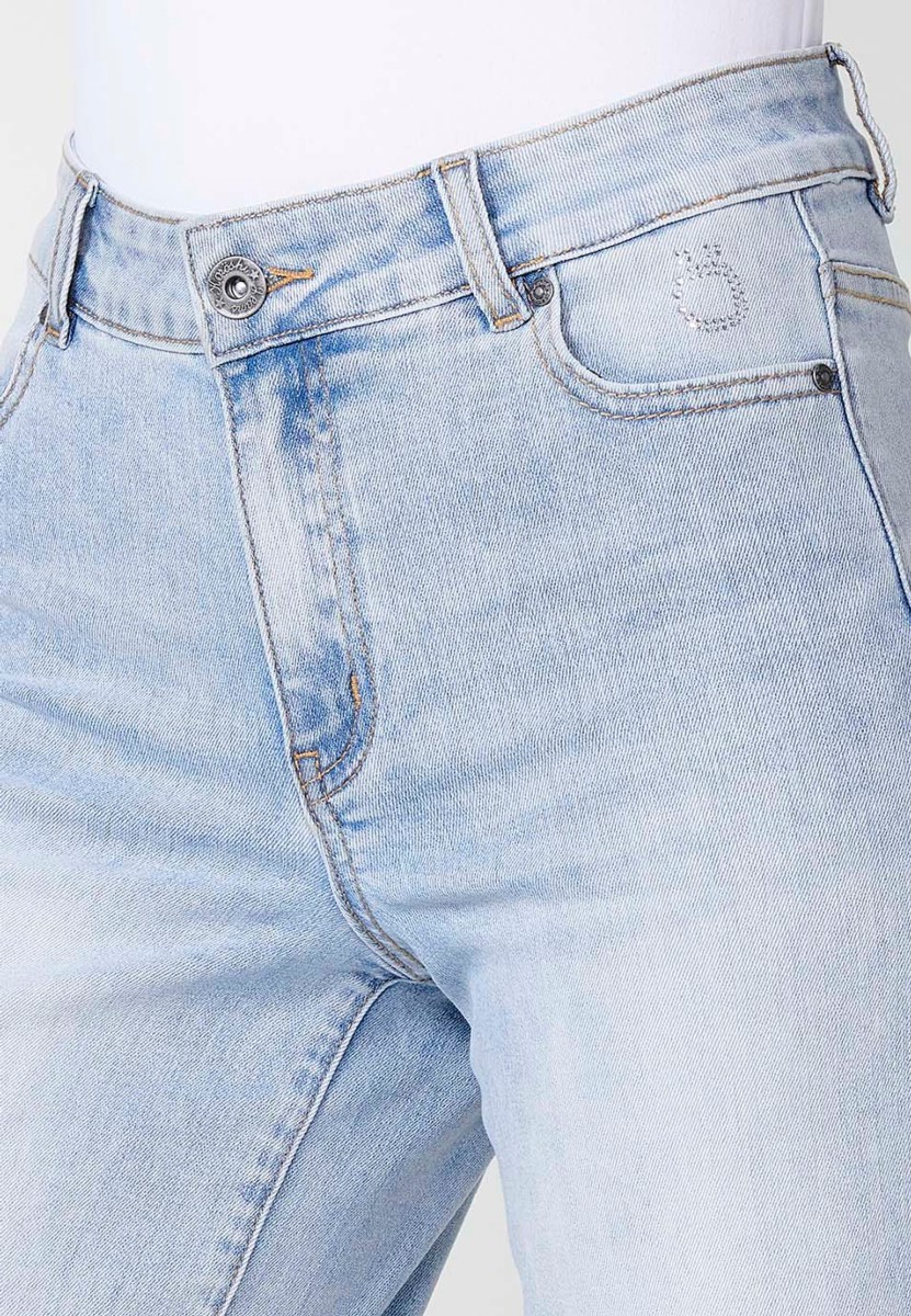 Pantalón largo jeans ancho con Cierre delantero con cremallera y botón color Azul para Mujer