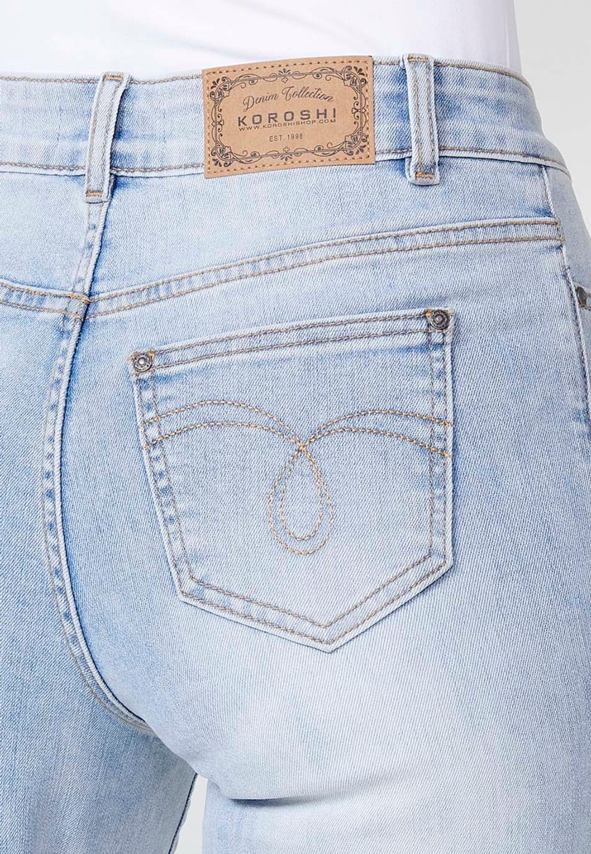 Pantalón largo jeans ancho con Cierre delantero con cremallera y botón color Azul para Mujer