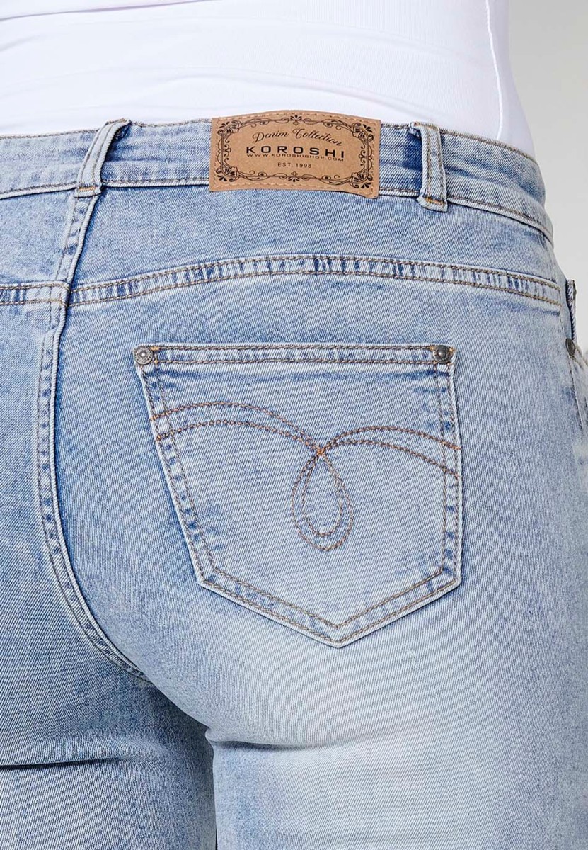 Pantalón largo jeans recto con Cierre delantero con cremallera y botón color Azul para Mujer