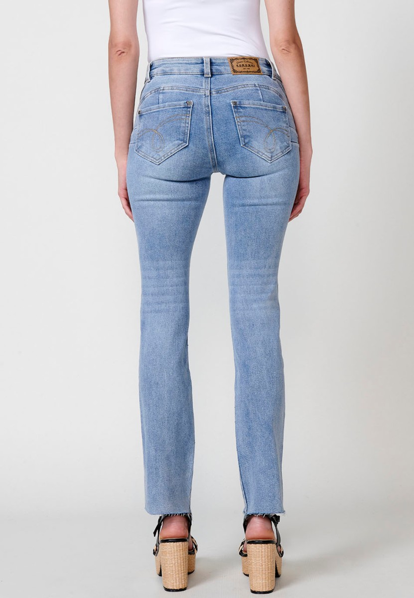 Pantalons llargs denim recte amb Brillis a la part davantera color Blau per a Dona