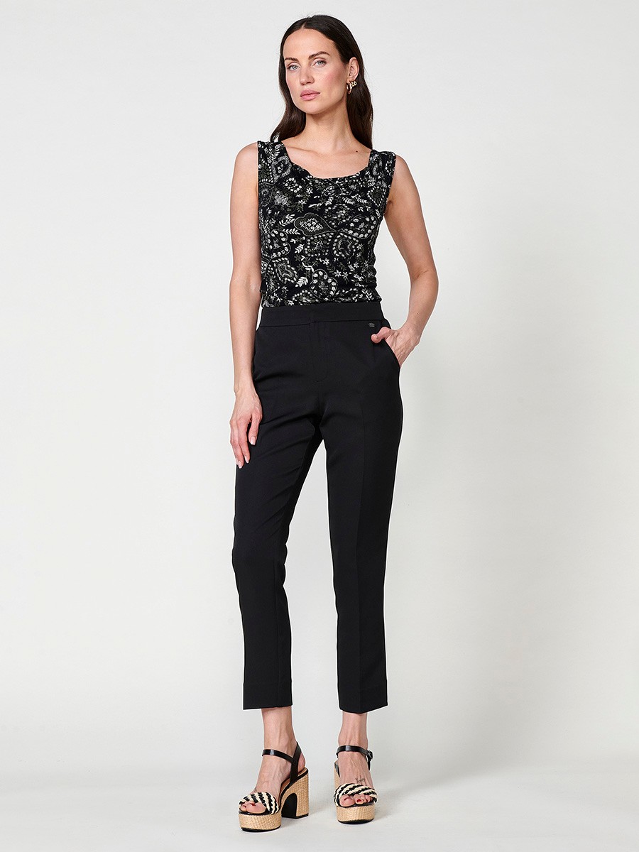 Women's Draped Neck Top with Floral Print Flowy Fabric in Black 3