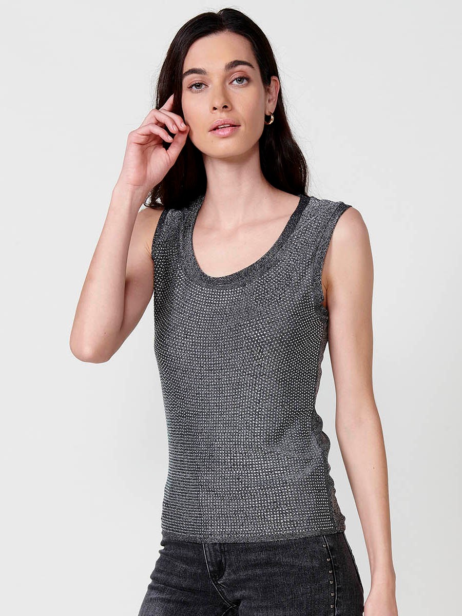 Top col rond femme gris