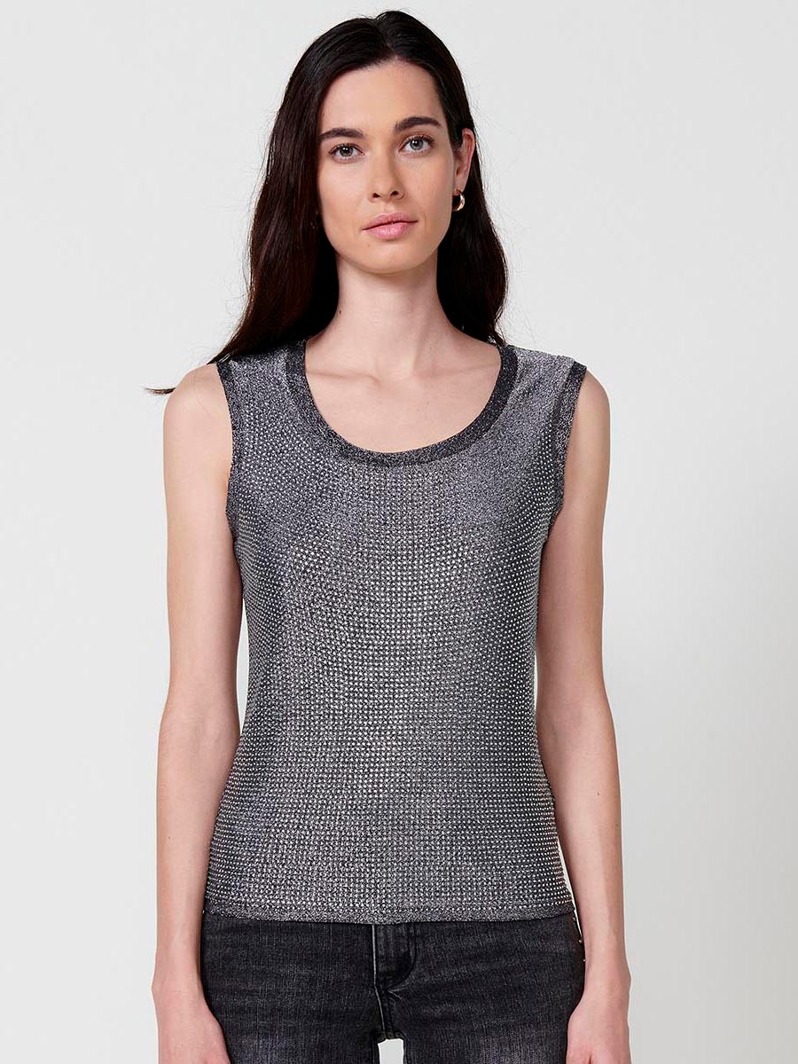 Top col rond femme gris