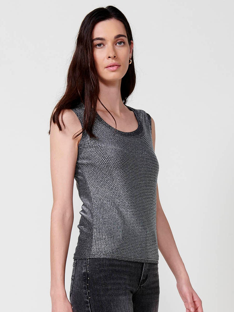 Top col rond femme gris