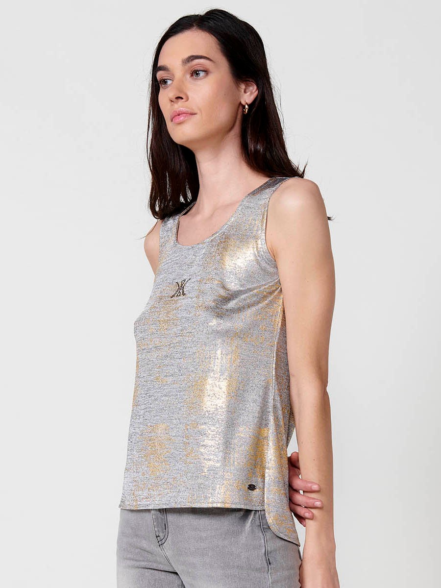 Top amb estampat foil i obertures laterals per a dona color gris