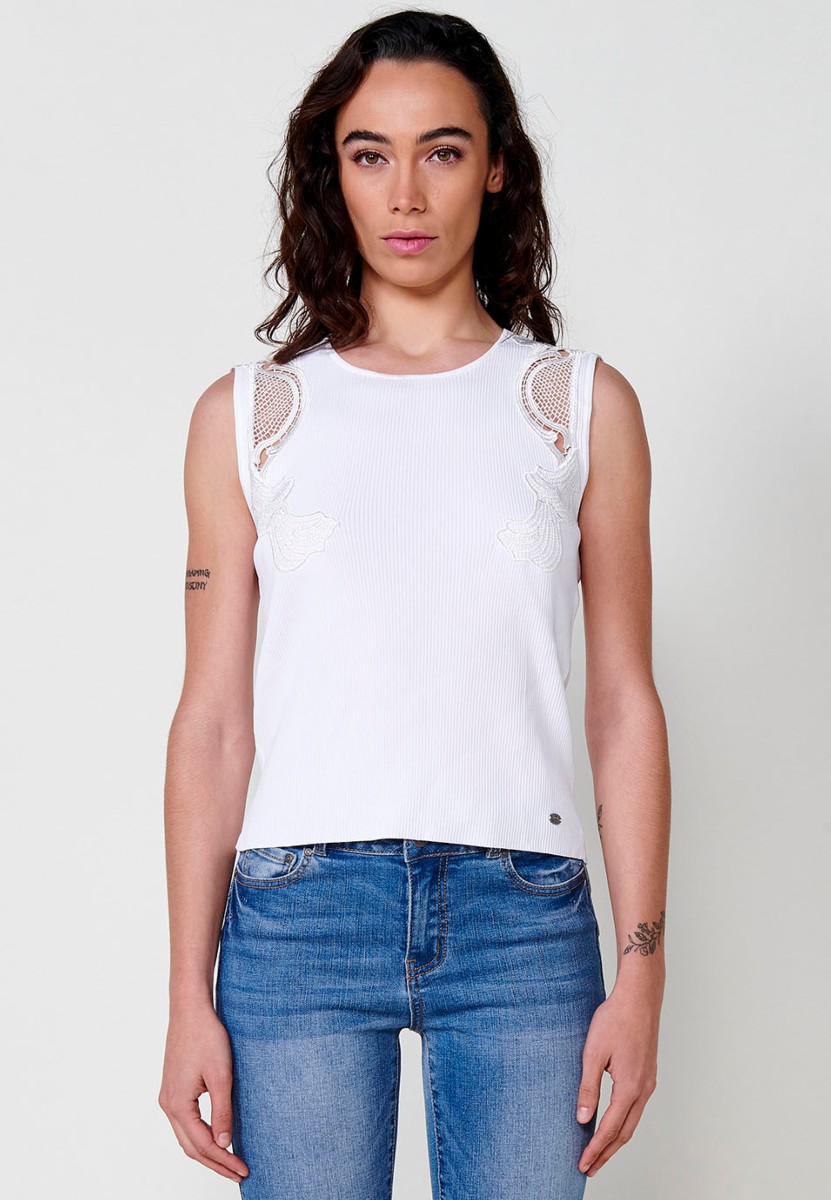 Camiseta sin mangas con Detalles delanteros color Blanco para Mujer 6