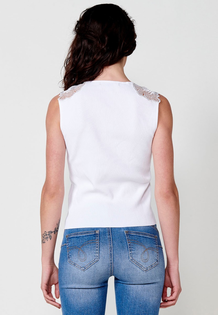 Camiseta sin mangas con Detalles delanteros color Blanco para Mujer 5