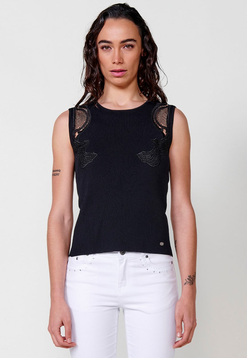 Camiseta sin mangas con Detalles delanteros color Negro para Mujer 3