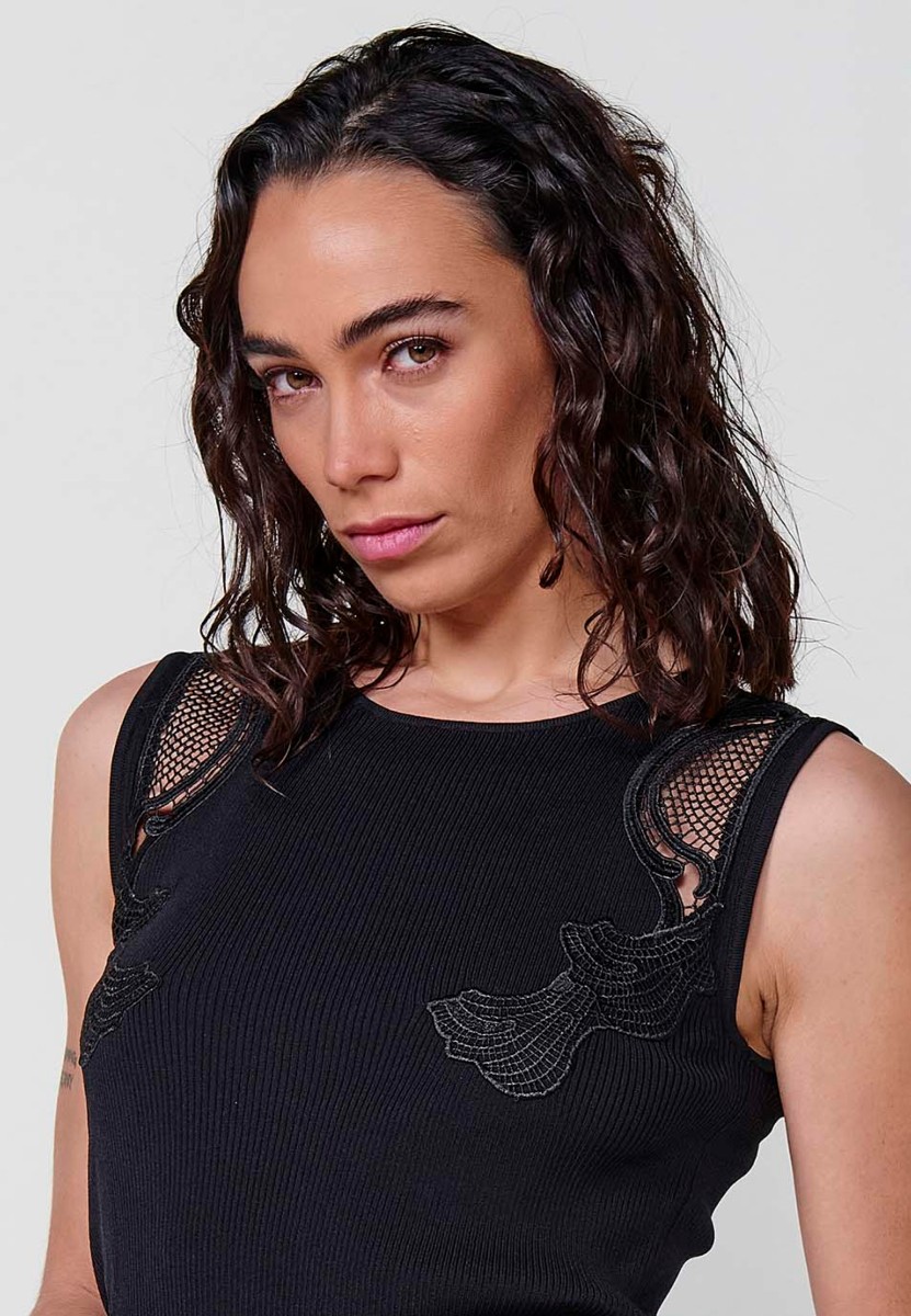 Camiseta sin mangas con Detalles delanteros color Negro para Mujer 2