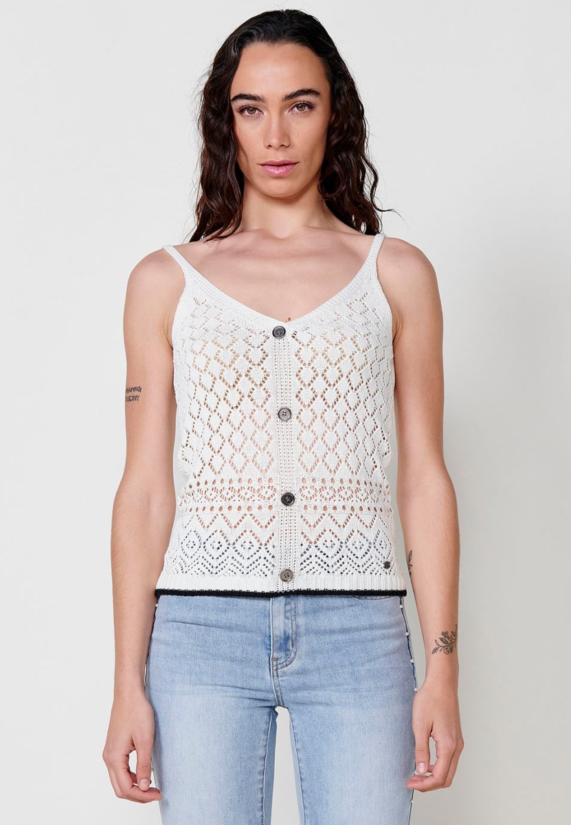 Top de tirantes tricot con detalles delanteros para mujer de color crudo 7