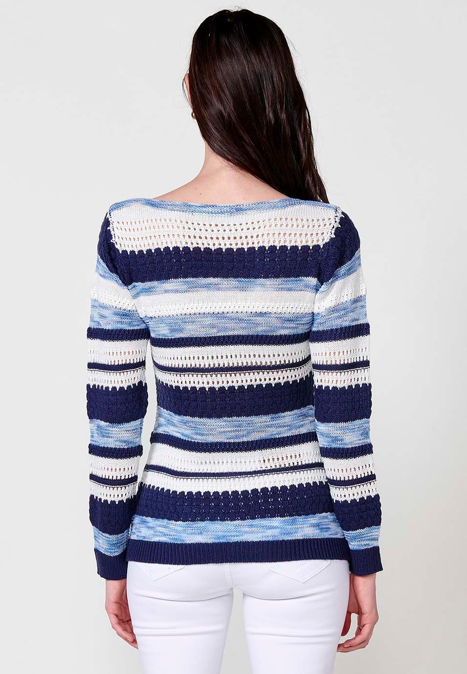 Langärmeliger Trikotpullover mit Rundhalsausschnitt für Damen in Marineblau