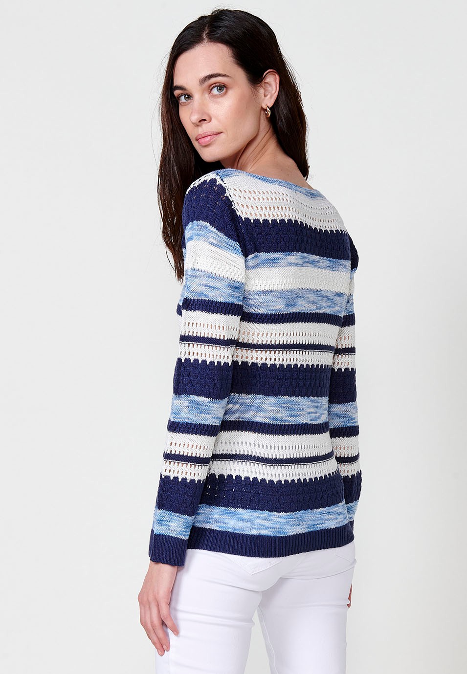 Langärmeliger Trikotpullover mit Rundhalsausschnitt für Damen in Marineblau