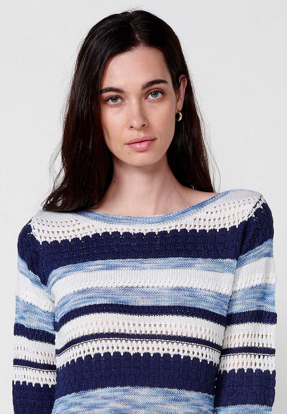 Langärmeliger Trikotpullover mit Rundhalsausschnitt für Damen in Marineblau