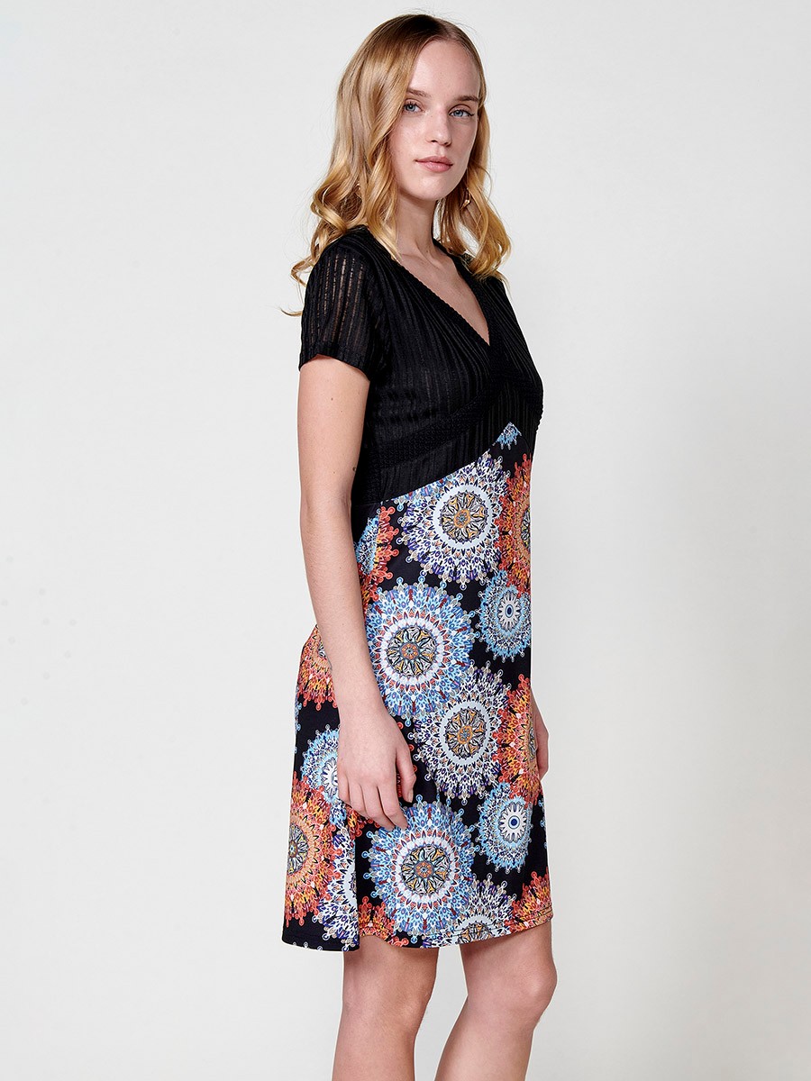 Robe courte extensible à imprimé mandala multicolore pour femme