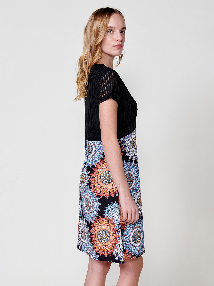 Robe courte extensible à imprimé mandala multicolore pour femme