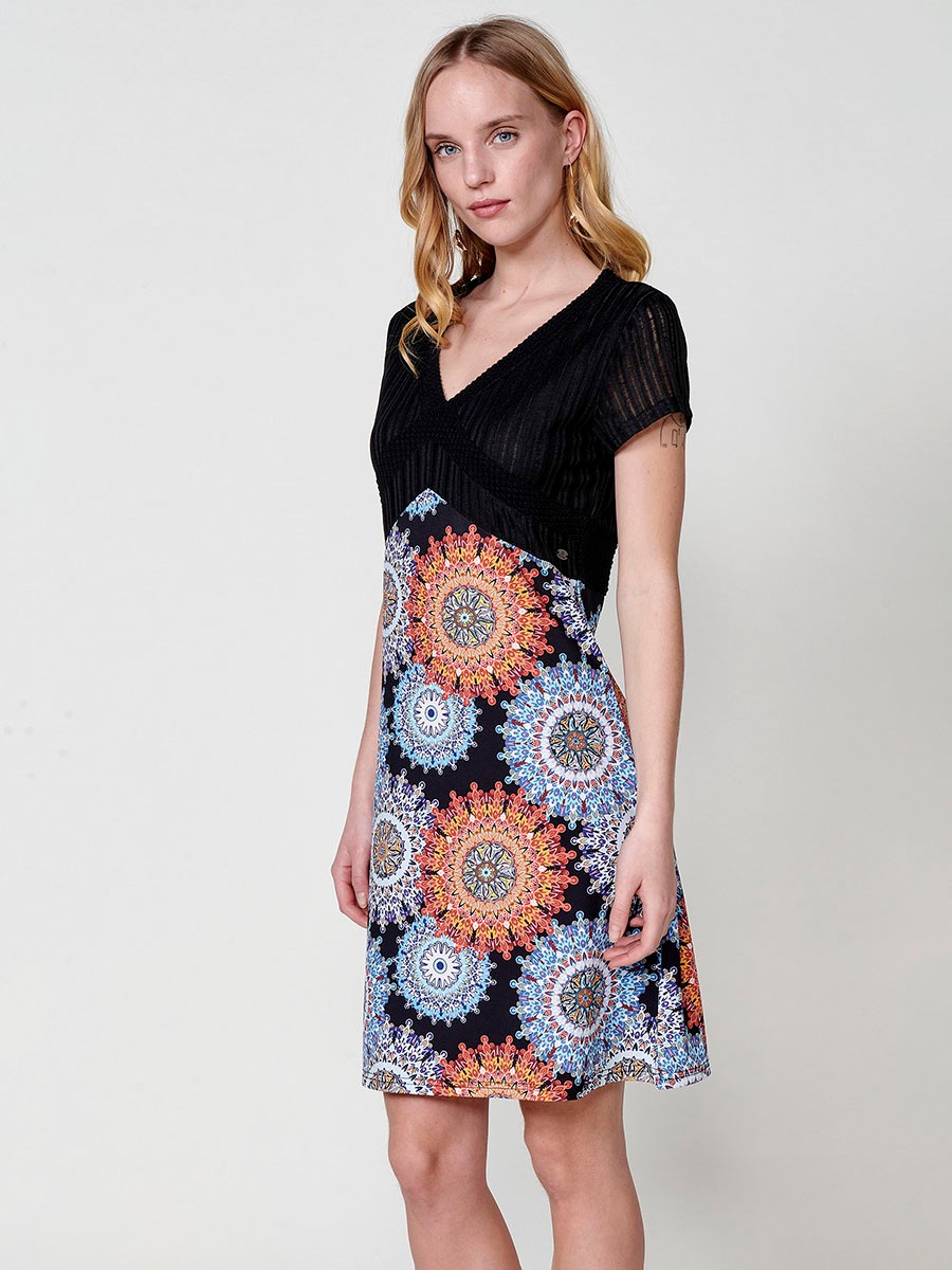 Robe courte extensible à imprimé mandala multicolore pour femme