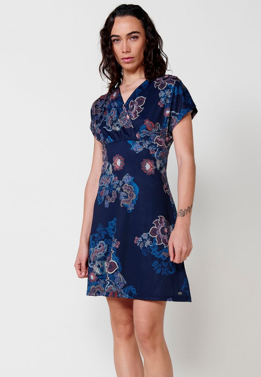 Kurzes Kleid mit Paisley-Print für Damen in Blau