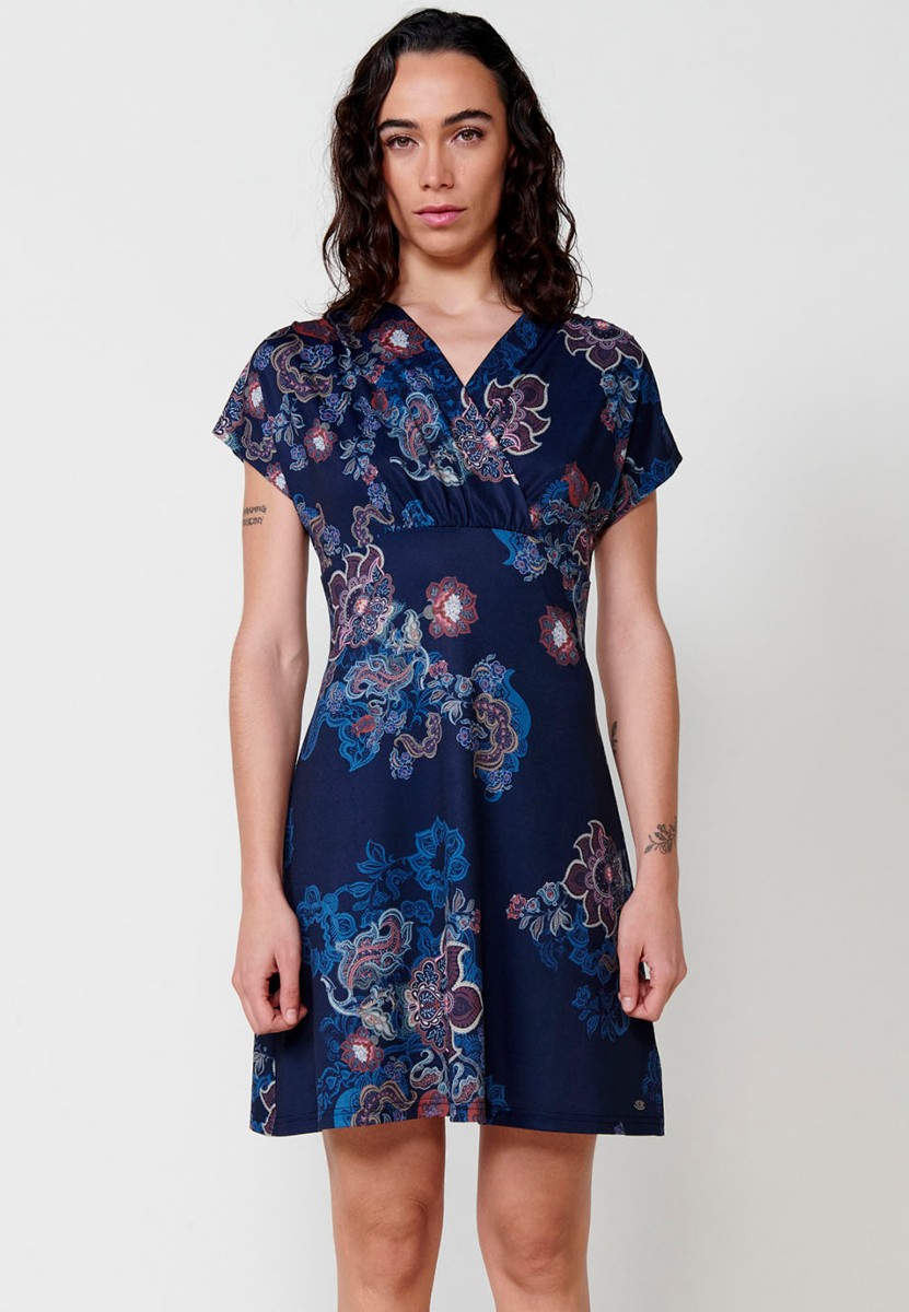 Kurzes Kleid mit Paisley-Print für Damen in Blau