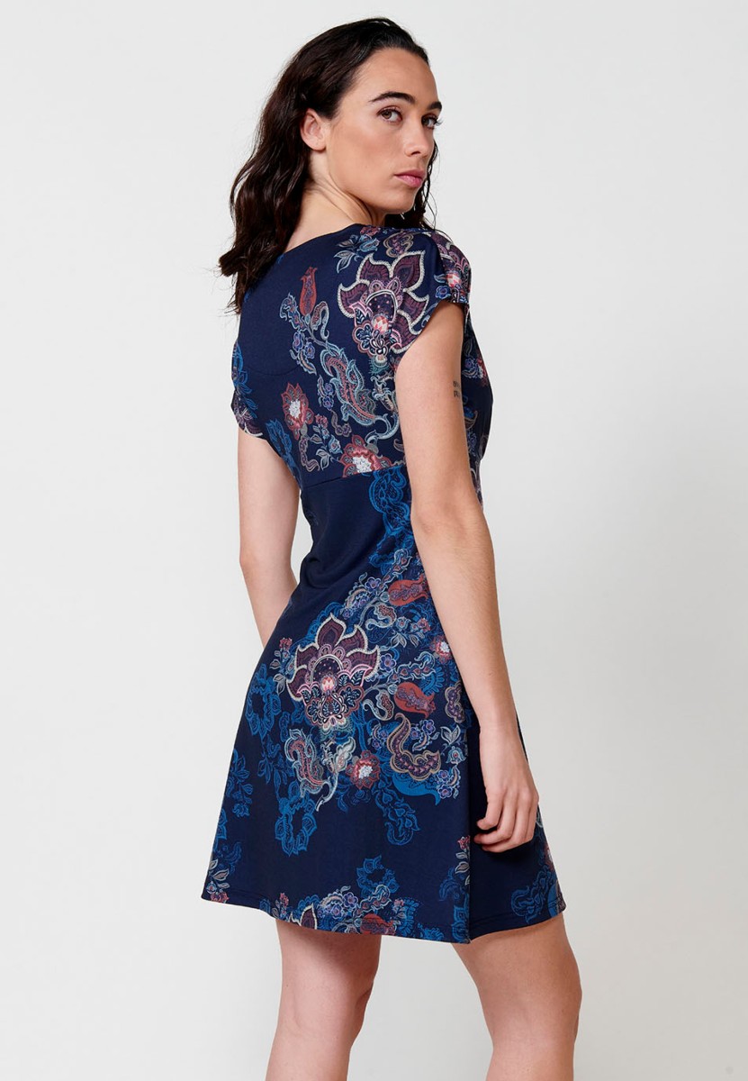 Kurzes Kleid mit Paisley-Print für Damen in Blau