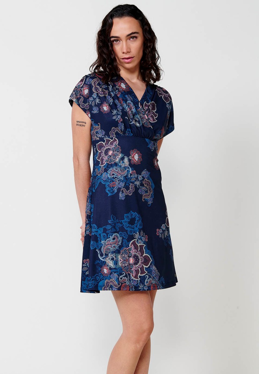 Kurzes Kleid mit Paisley-Print für Damen in Blau