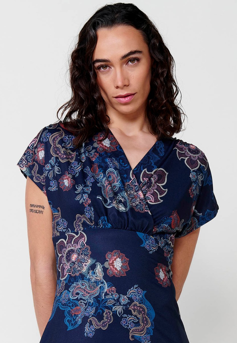 Kurzes Kleid mit Paisley-Print für Damen in Blau