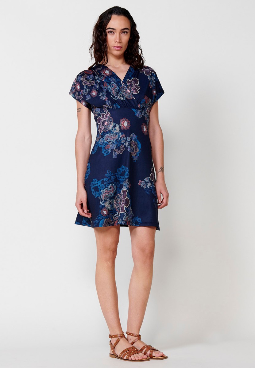 Kurzes Kleid mit Paisley-Print für Damen in Blau