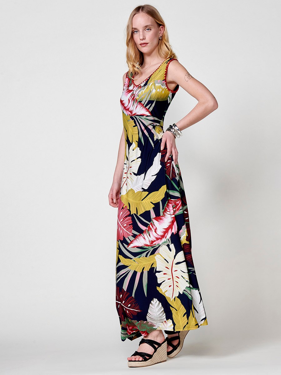 Robe longue à imprimé tropical pour femme avec broderie Manta multicolore