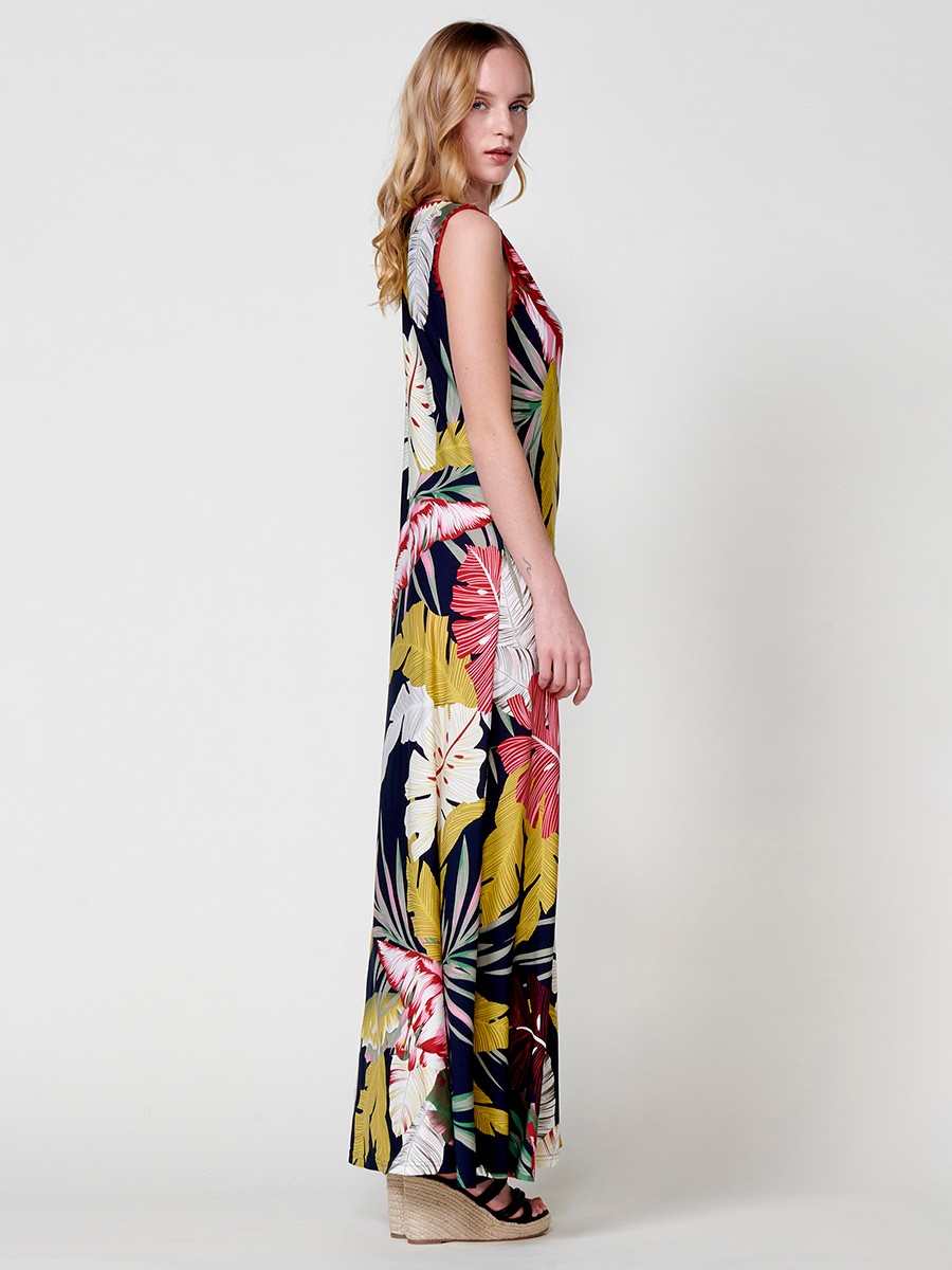 Robe longue à imprimé tropical pour femme avec broderie Manta multicolore