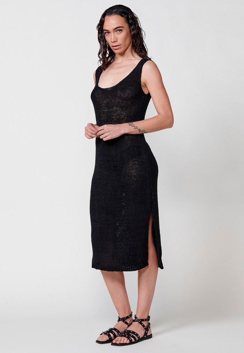 Robe noire à bretelles en tricot pour Femme 3