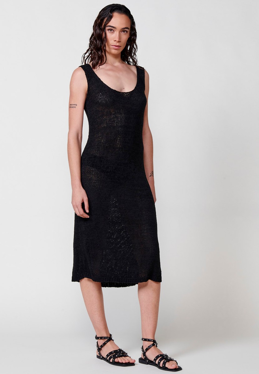 Robe noire à bretelles en tricot pour Femme 5