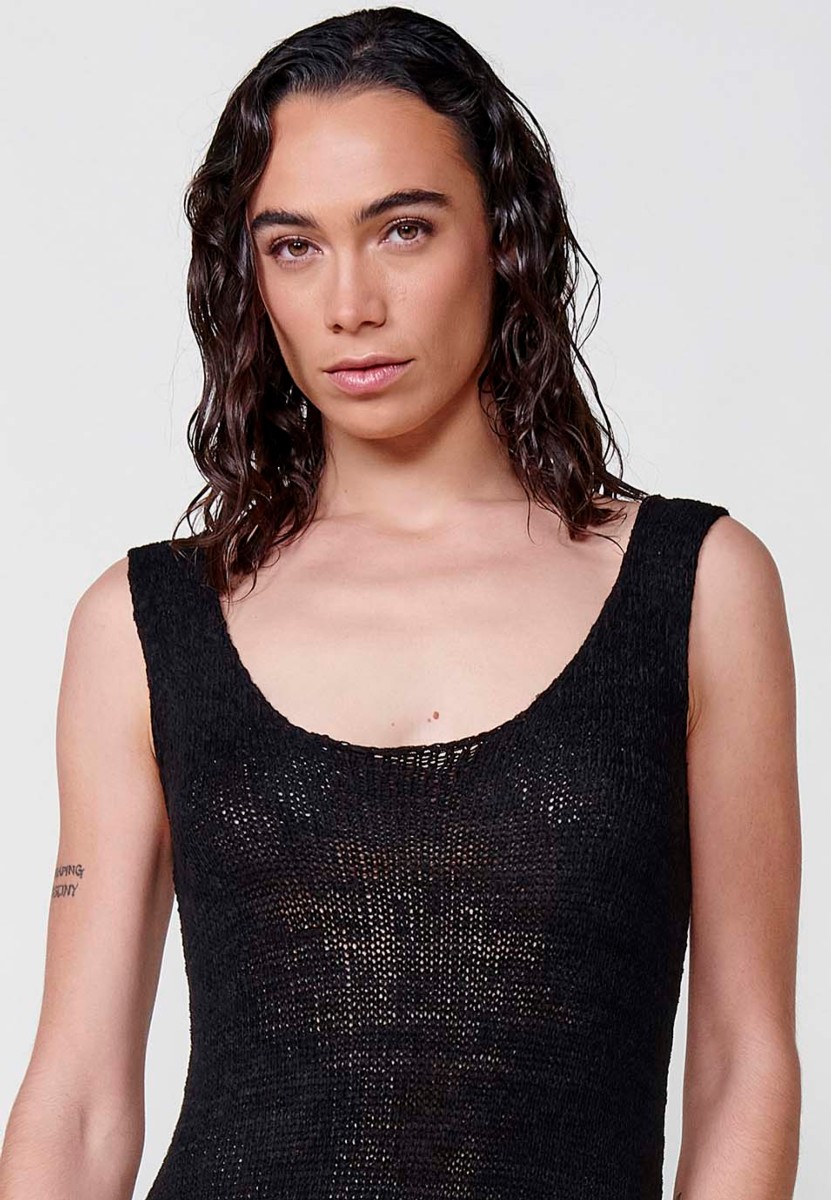 Robe noire à bretelles en tricot pour Femme 1