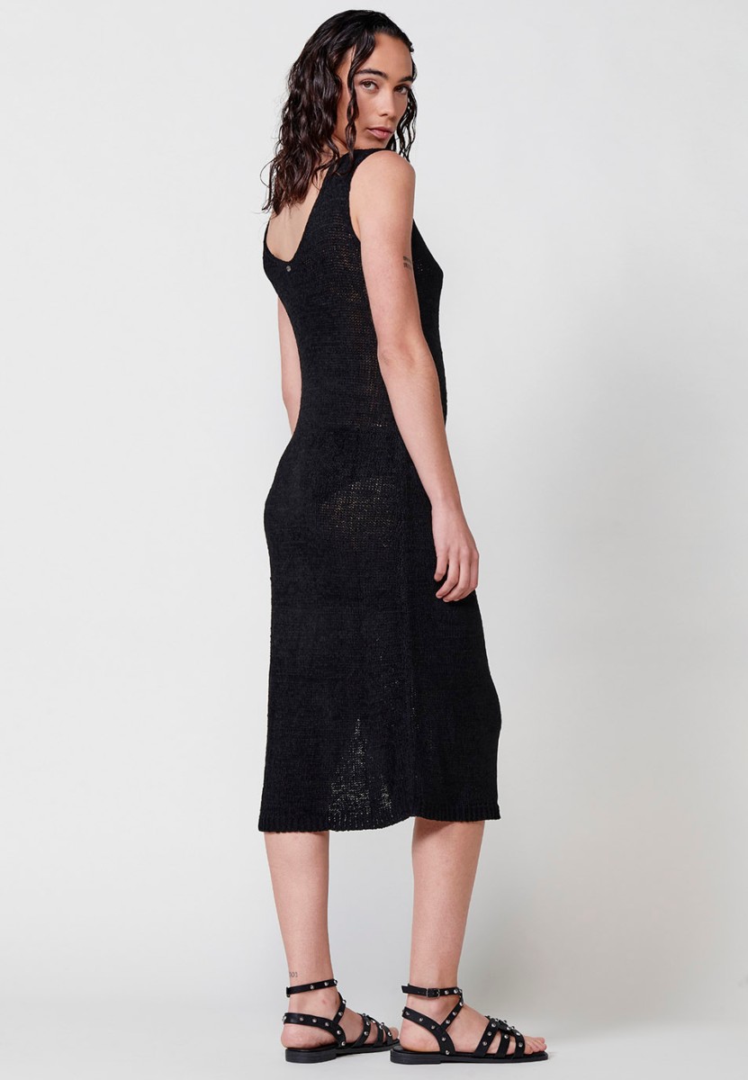 Robe noire à bretelles en tricot pour Femme 6