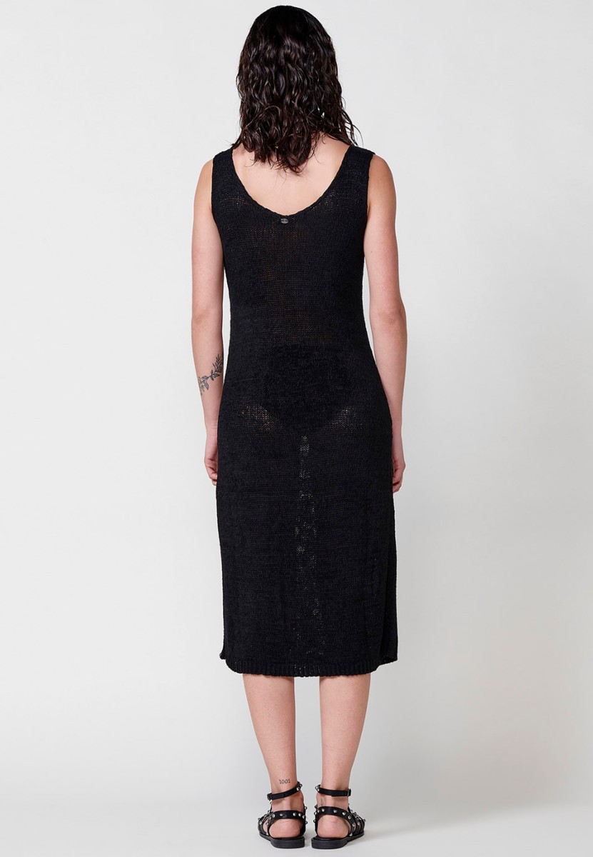 Robe noire à bretelles en tricot pour Femme 4