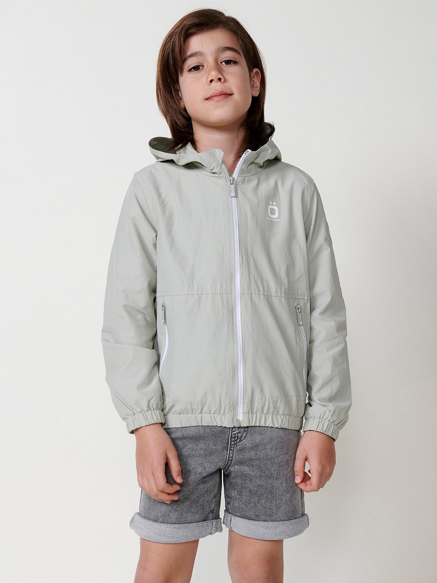 Kids' Long-Sleeve Jacket with Hood and Zipper Closure in Khaki