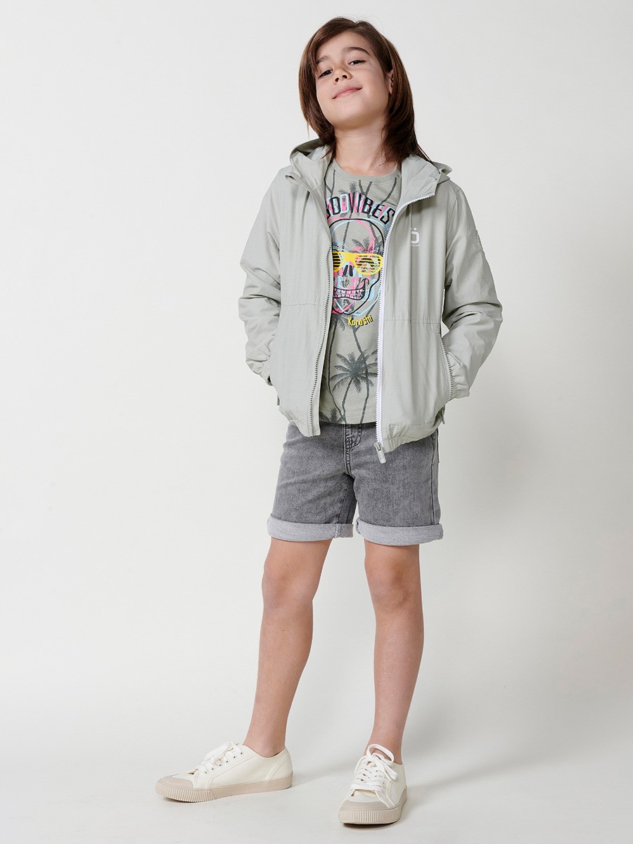 Kids' Long-Sleeve Jacket with Hood and Zipper Closure in Khaki 4