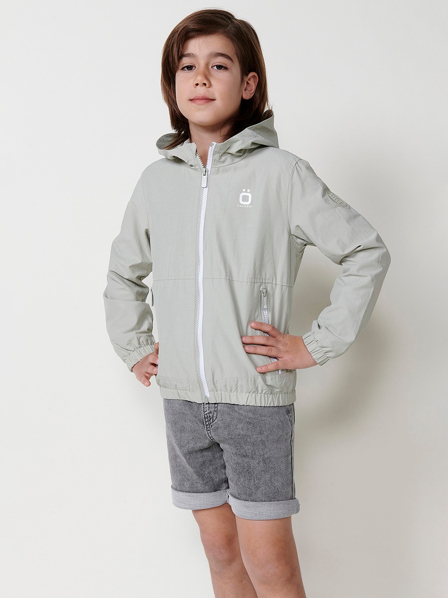 Kids' Long-Sleeve Jacket with Hood and Zipper Closure in Khaki 1